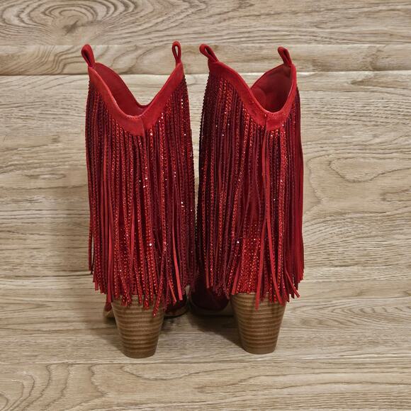 Rhinestone Western Cowboy Boots Fringe Pointed Toe Glitter Tassels Womens 7.5 - Picture 5 of 9